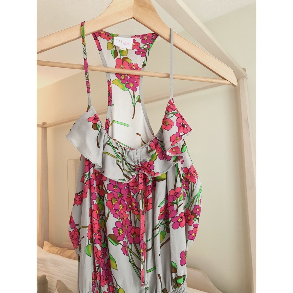 Parker Silk Gray Floral Dress
